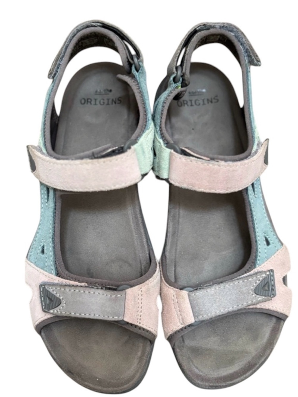Earth Origins Skylar Suede Pink Green Pastel Comfort Walking Sandals Size 8.5